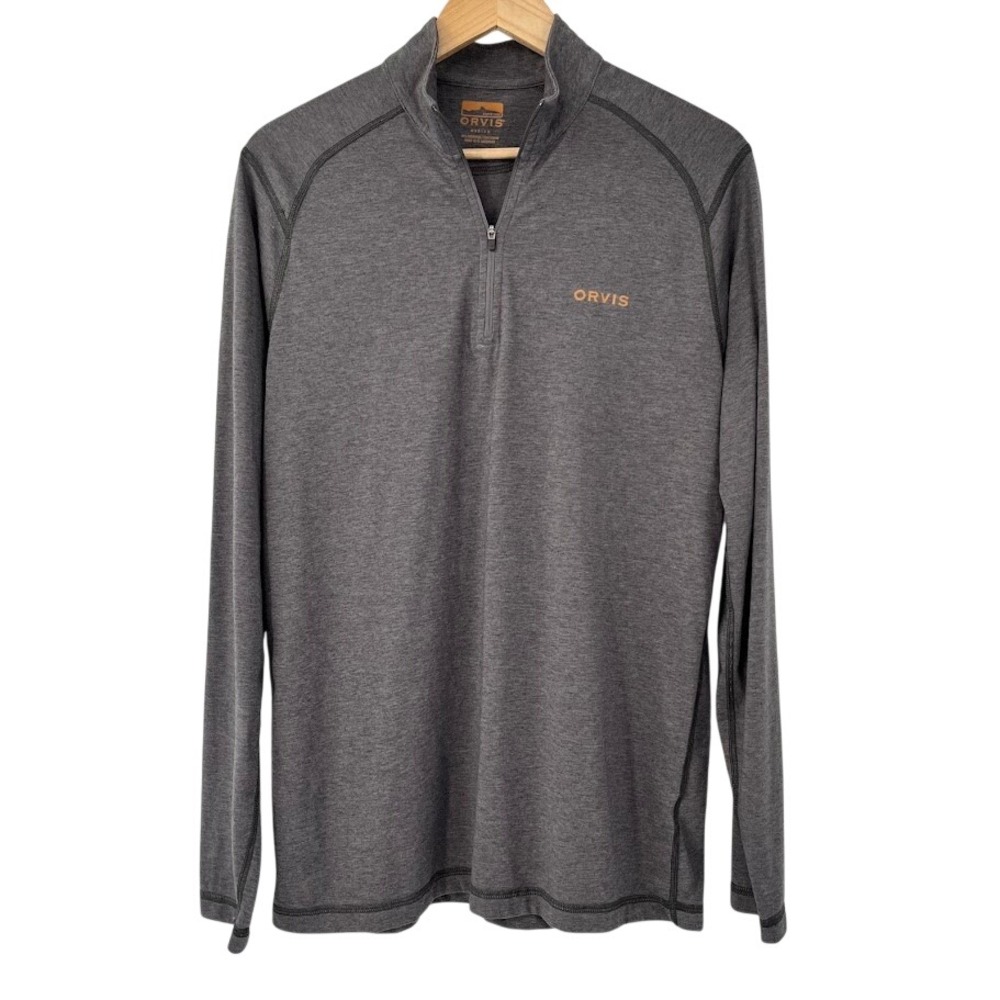 Orvis Mens Quarter Zip Pullover Gray Heather Long Sleeve Mock Neck‎ 2Z5Y Medium